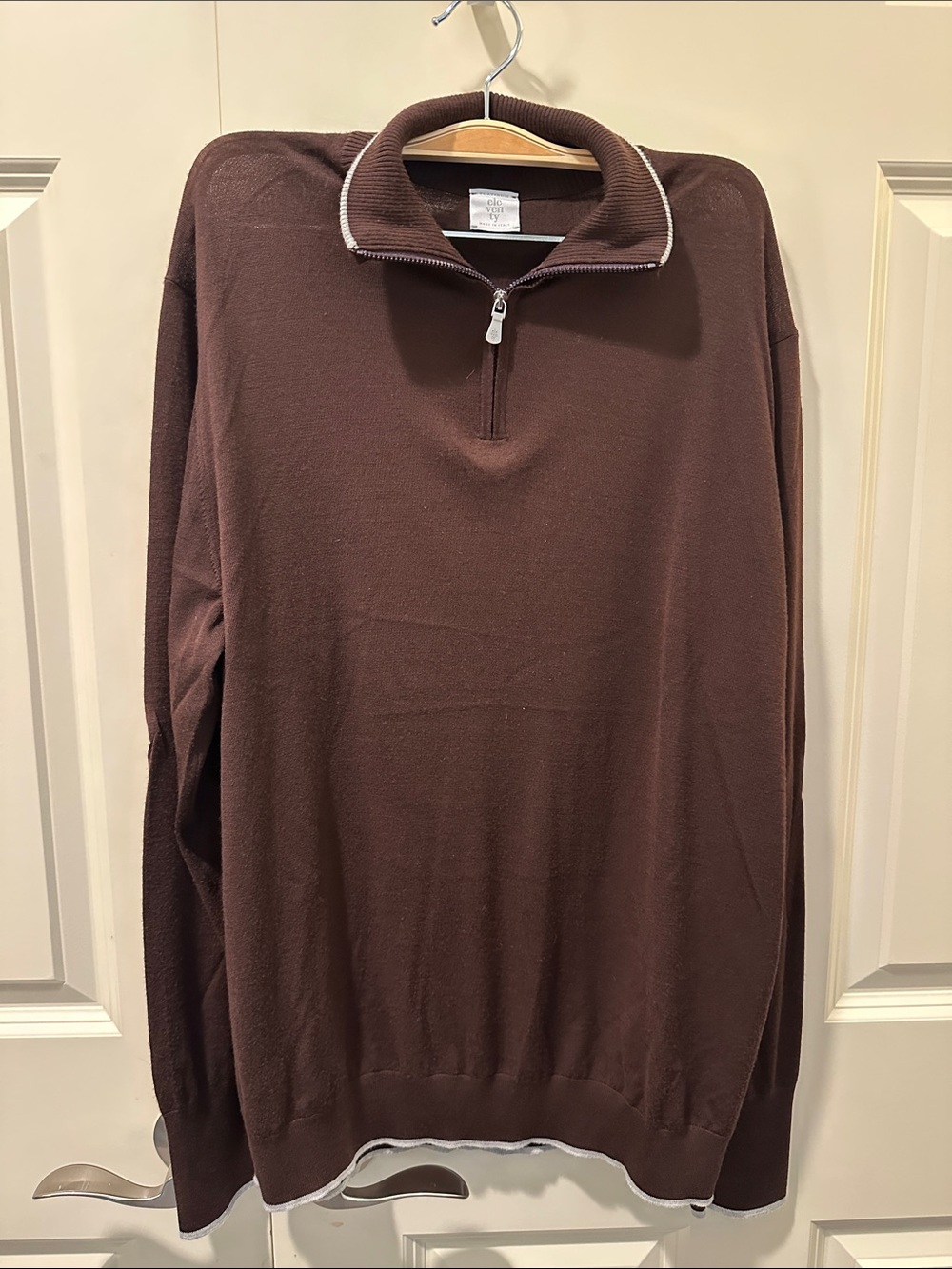 Eleventy Men's Maroon Half-Zip Sweater with Cream Trim